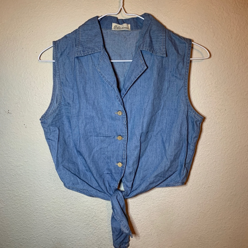 Denim Sleeveless Tie Crop Top